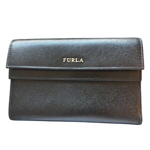 Furla Black Saffiano Leather Bi Fold Large Wallet Clutch Organizer Checkbook